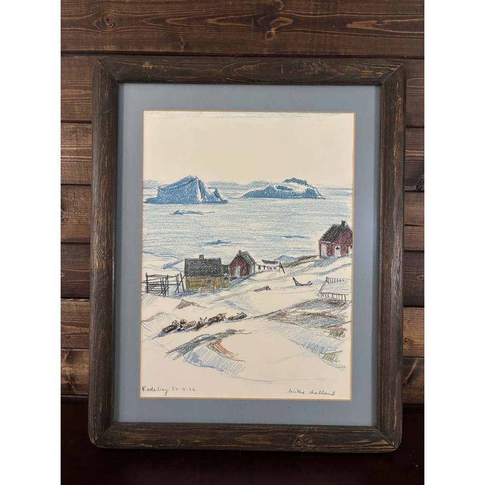 Birthe Dalland 1976 Original Drawing Rodebay Greenland Danish Artist